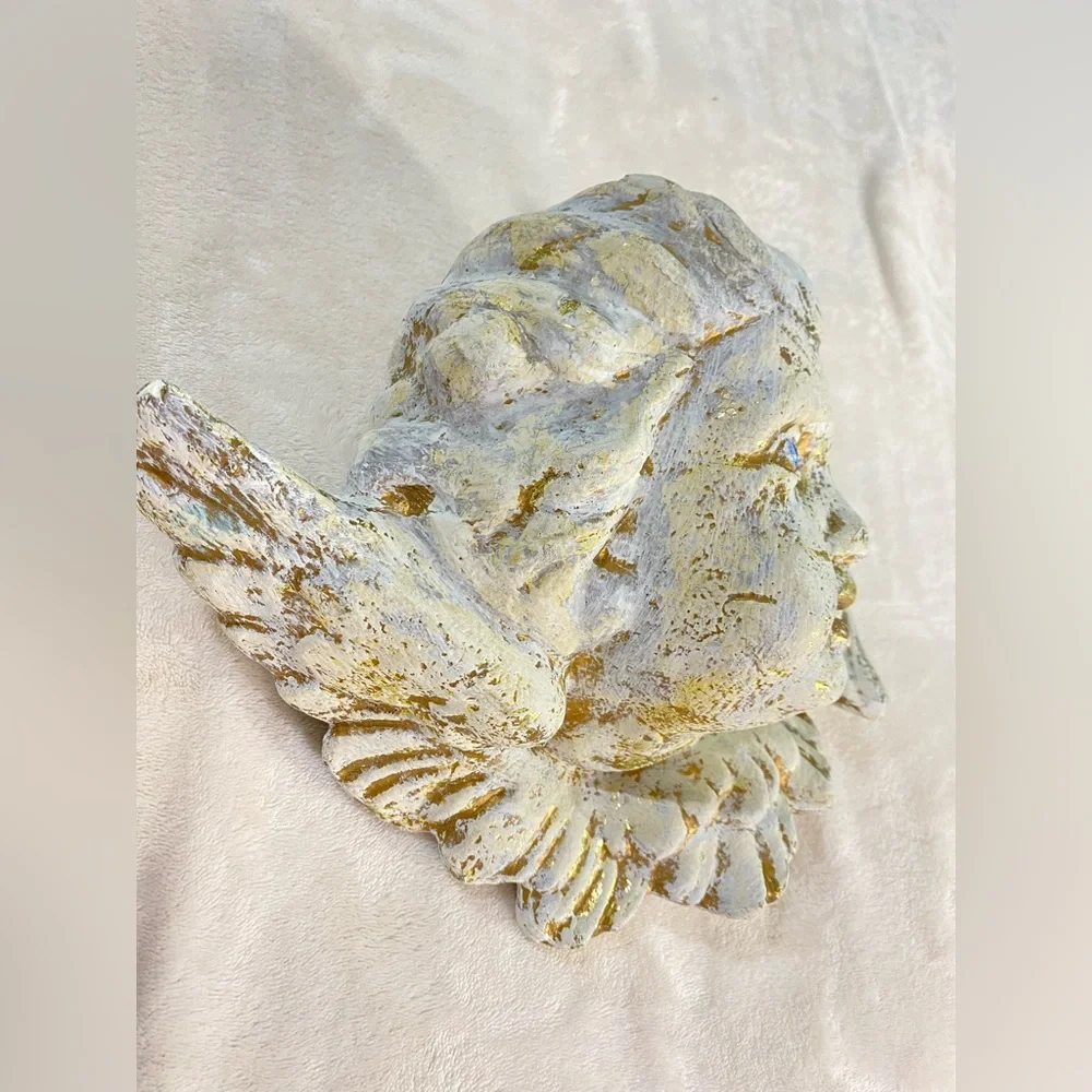 VTG  90s Cherub Angel Wall Plaque Winged Paper Clay Sculpture Victorian Baroque